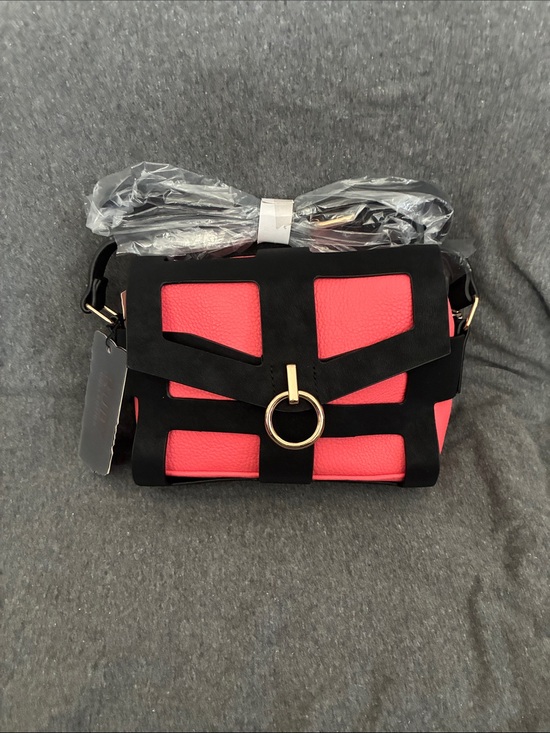 Ruby collection Handbags - Black and Coral Crossbody Bag with Gold Ring Accent